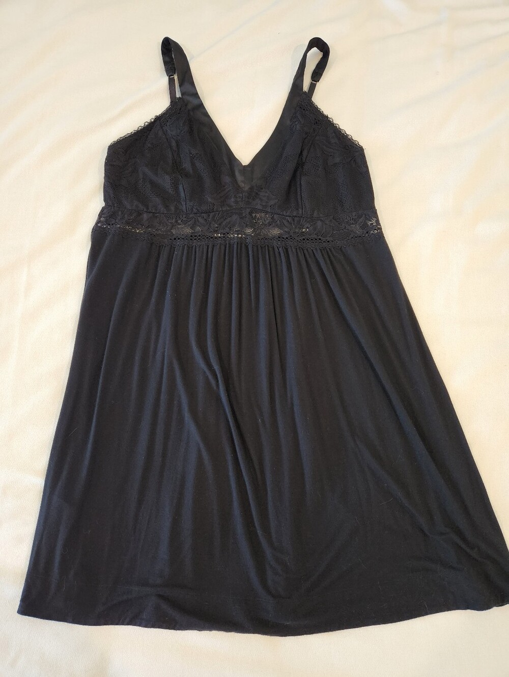 Soma Black Lace Trim Chemise XL Nightgown Cool Nights Adjustable